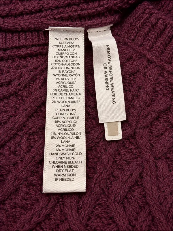LOFT Burgundy Plum Crewneck Pullover Cable Knit Chunky Sweater Split Hem Medium - Image 7