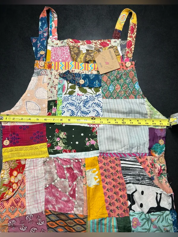 NWT Ashley Taylor Patchwork Colorful Bohemian Adjustable Overalls One Size Red - Image 7