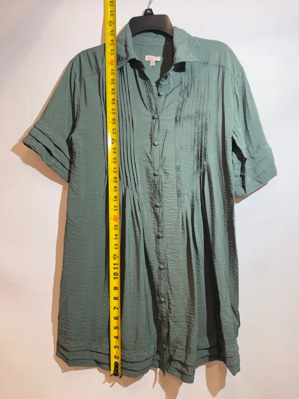 Anthro Pilcro Green Pintuck Button Front Short Sleeve Tunic Shirt Dress Size XS - Image 4