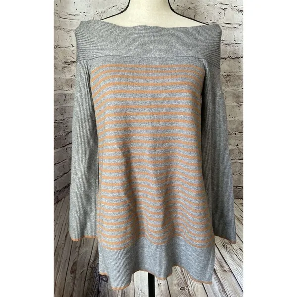 Anthropologie Womens Sweater S Elise‎ Grey Striped Tunic Ribbed Casual - Image 3