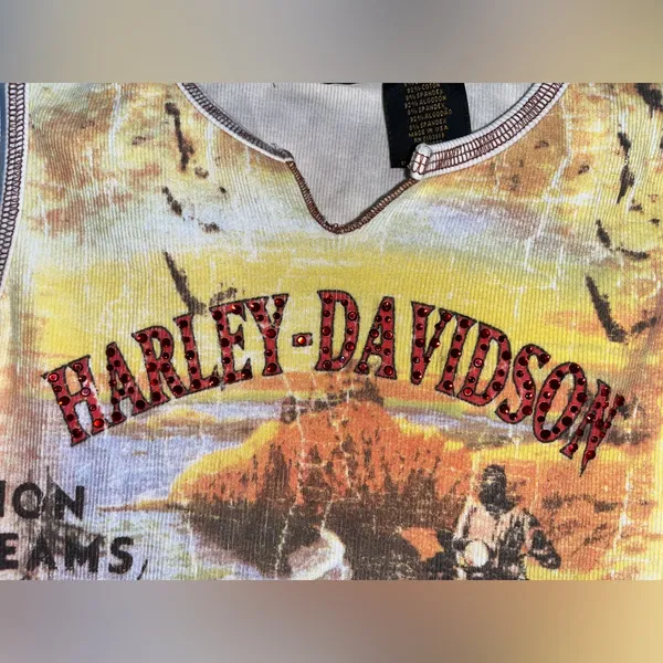 Harley Davidson Motorcycles VTG Streetwear Tank Ribbed Biker Babe Y2K Grunge Med - Image 3
