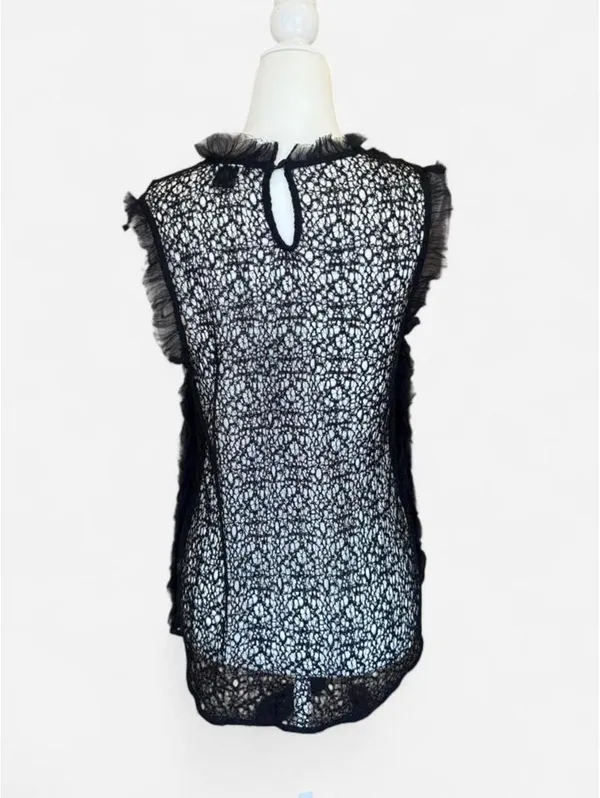 Trouvé Black Lace Sleeveless Ruffle Sheer Blouse Size Small - Image 4