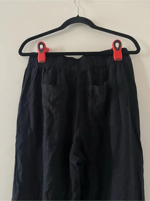 Loft Black Linen Blend High Rise Straight Leg Pants Medium Coastal Minimalist - Image 6