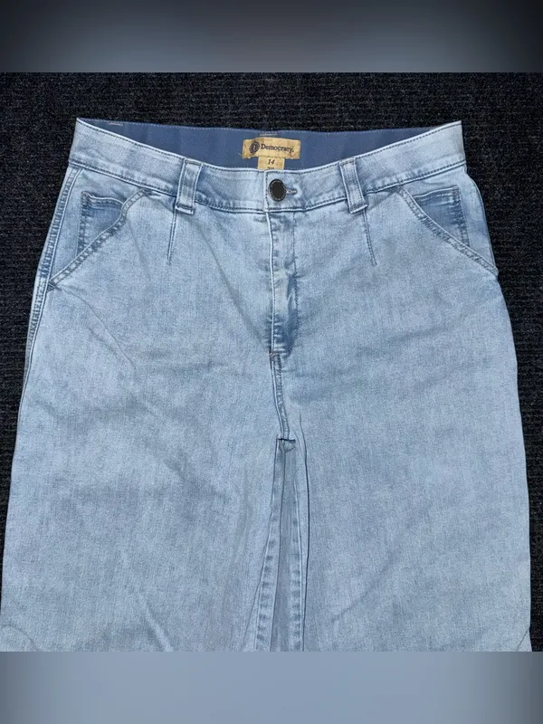 Democracy Ab Technology Wide Leg Cropped Jeans Light Wash Stretch Denim Sz 14 - Image 3