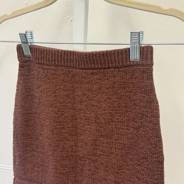 Peppermayo Chocolate Brown Knit Mini Skirt XS Textured Elastic Waist Ribbed Boho - Image 4