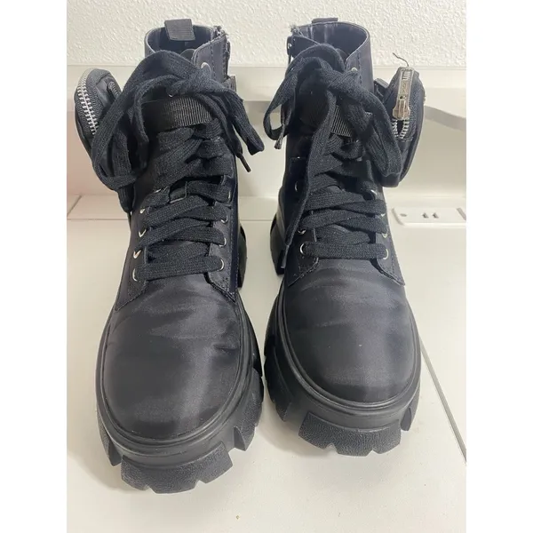Steve Madden Thora-P Black Nylon Lace-Up Combat Ankle Lug Boots Women's 8 - Image 5