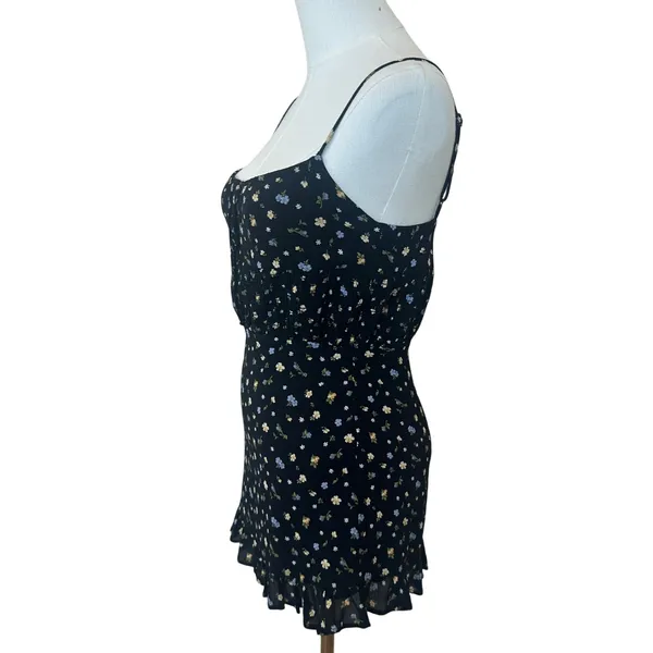 Reformation Black Floral Mini Slip Dress SIZE 0 Micro Smocked Calico Y2K $200 - Image 11
