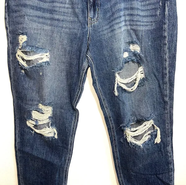 KanCan Nonstretch 100% Cotton Ripped High Rise Dark Wash Mom Jeans - Image 5
