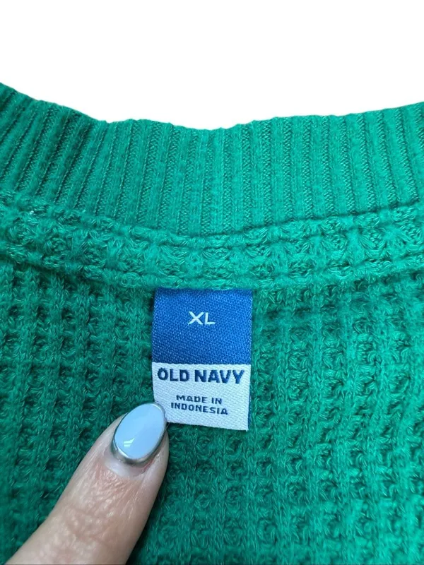Old Navy Jewel Green Boxy Waffle Knit Thermal Henley Long Sleeve Top XL - Image 5