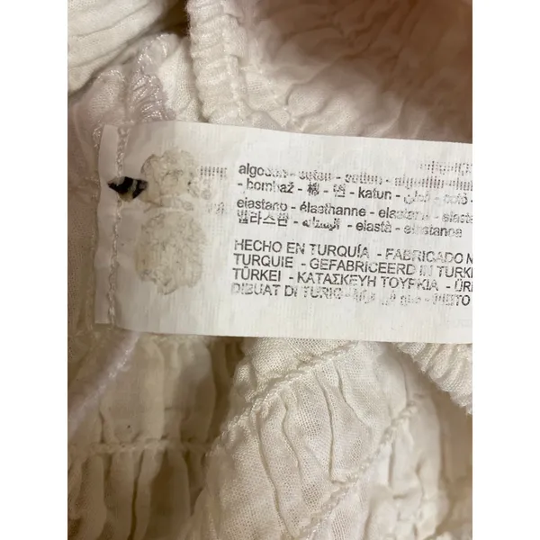 Zara Women's White Smocked Ruffle V Neck Half Sleeve Blouse Crop Top Size S - Image 4