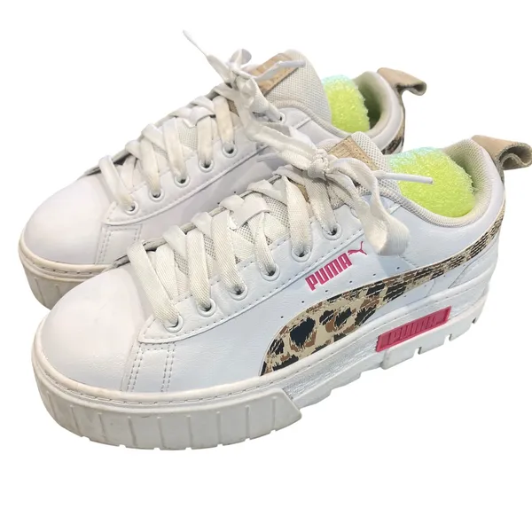 Puma Mayze Sneakers Womens 6.5 White Leopard Pink Platform Streetwear 392064-01 - Image 3