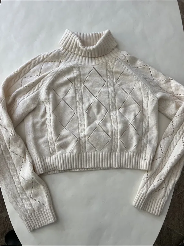 Sunday Best Aritzia Jones Diamond Knit Turtleneck Sweater Cream Large - Image 2