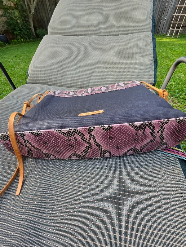 Consuela Downtown Flynn Coated Canvas Snakeskin Black Purple Crossbody Purse - Image 11