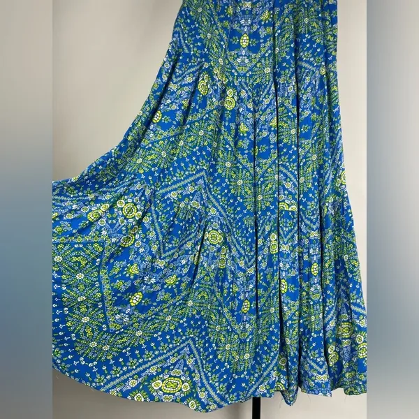 Scoop Blue Yellow Floral‎ Printed Tiered Maxi Skirt - Image 4