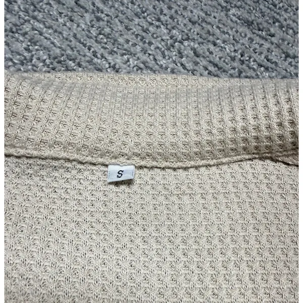 Cream Waffle‎ Knit Button Down Shacket Contrast Panel Thermal Shirt Small - Image 3