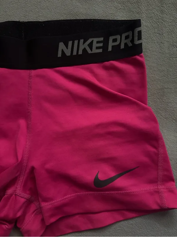 Nike Women's Hot Pink Pro Training Shorts with Black Waistband - Image 2