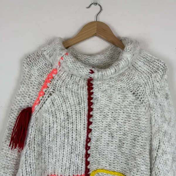 BDG Urban Outfitters Anissa Cream Knit Multicolored Fringe Mockneck Sweater - Image 7