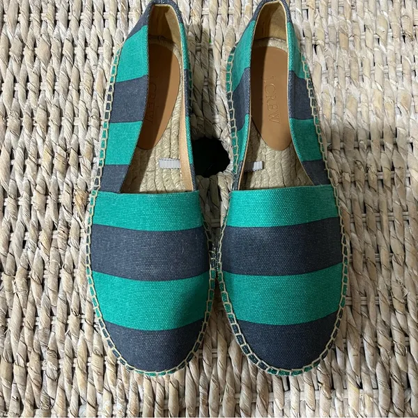 J. Crew Striped Canvas Slip-On Flat Espadrilles‎ Navy Kelly Green AW595 7 NIB - Image 7