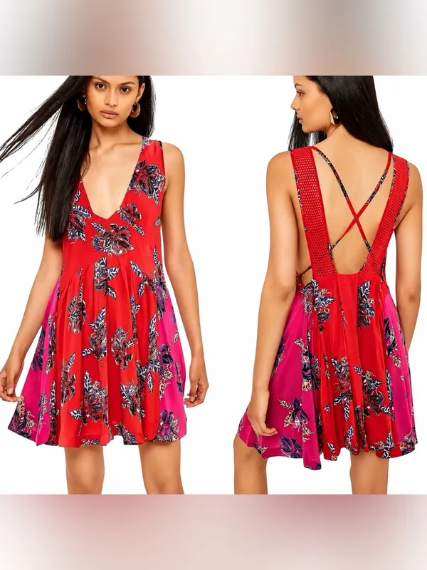 ✨ Free People Thought I Was Dreamin’ Mini Dress Red Pink Floral Size Small NWT ✨ - Image 2