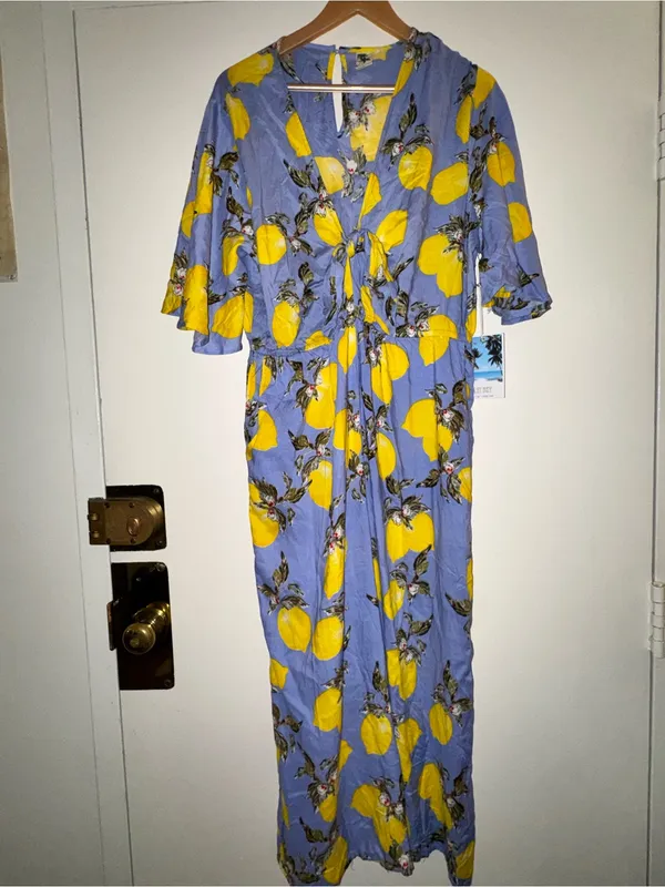 NWT Violet Sky Lemon Print Jumpsuit in Blue and Yellow XL - Image 2