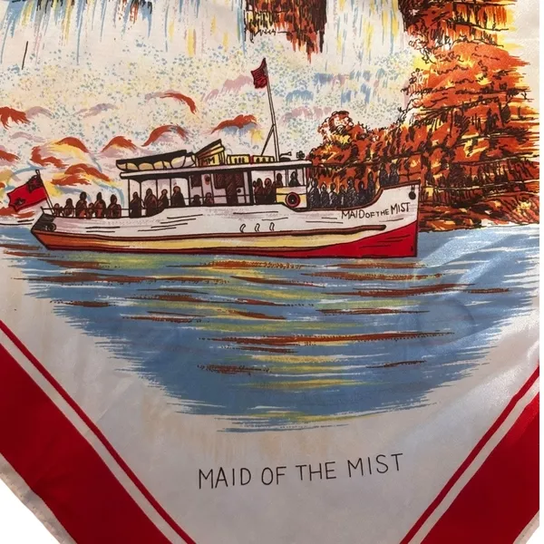 Vintage Niagara Falls Canada Scenic Acetate Souvenir Scarf Red Retro‎ Travel - Image 5