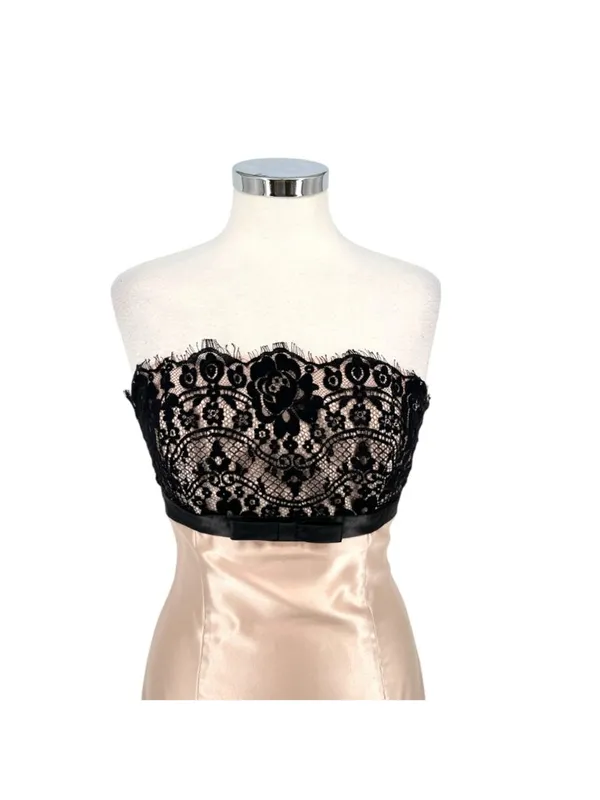 Scott McClintock Vintage 90s Lace Satin Cocktail Dress Champagne Black Size 8 - Image 2