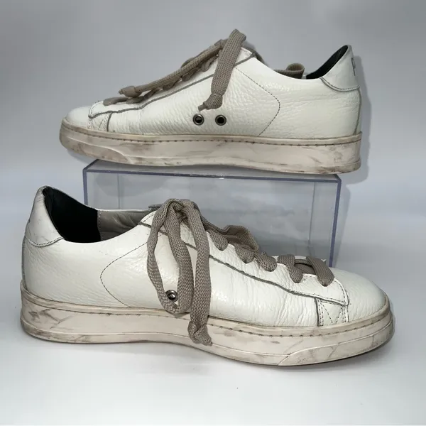 P448 White Leather Sneakers with Beige Accents - Image 3