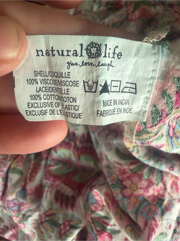 Natural Life Lyla Pink Palms Smocked Waist Tiered Mini Dress Cottagecore XL - Image 8