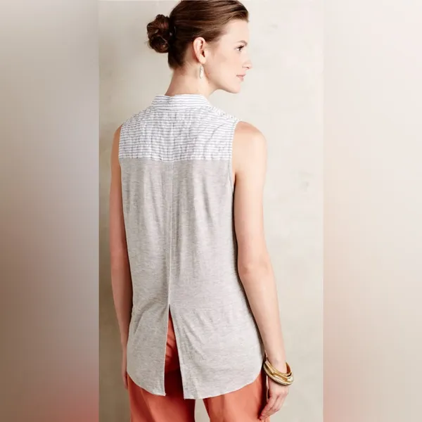 DREW by anthropologie Sleeveless Button Down Shirt with Tie Front‎ Size M - Image 2