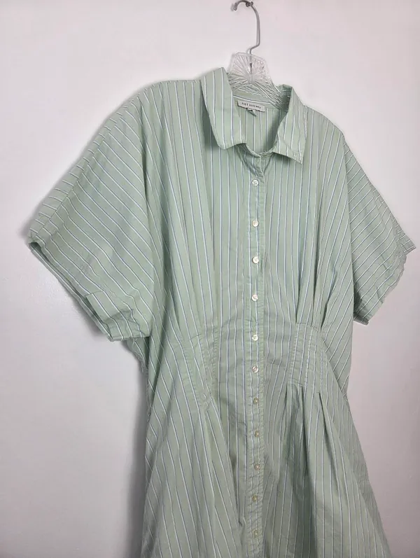 100% Cotton Lime Pastel Green Striped Shirt Dress Academia Preppy Plus Size XXL - Image 3