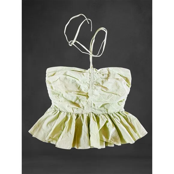 MABLE Babydoll Peplum Top Size L Coquette Dainty Sleeve Green Anthropologie - Image 2