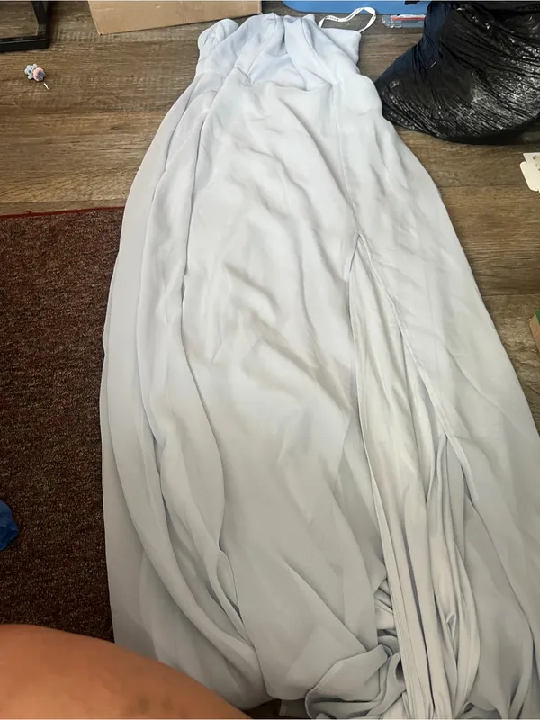 Birdy Grey Strapless Light Blue Bridesmaid Gown with Side Slit - Image 15