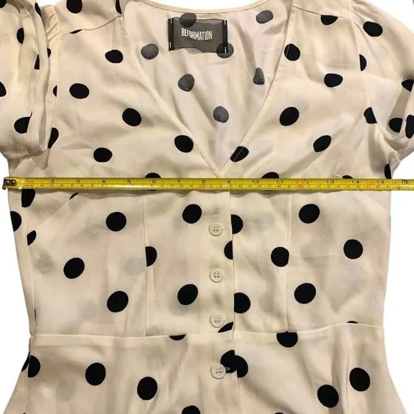 Reformation Blouse Womens 2 Cream Polka Dot Peplum V-Neck Retro Parisian Chic - Image 6