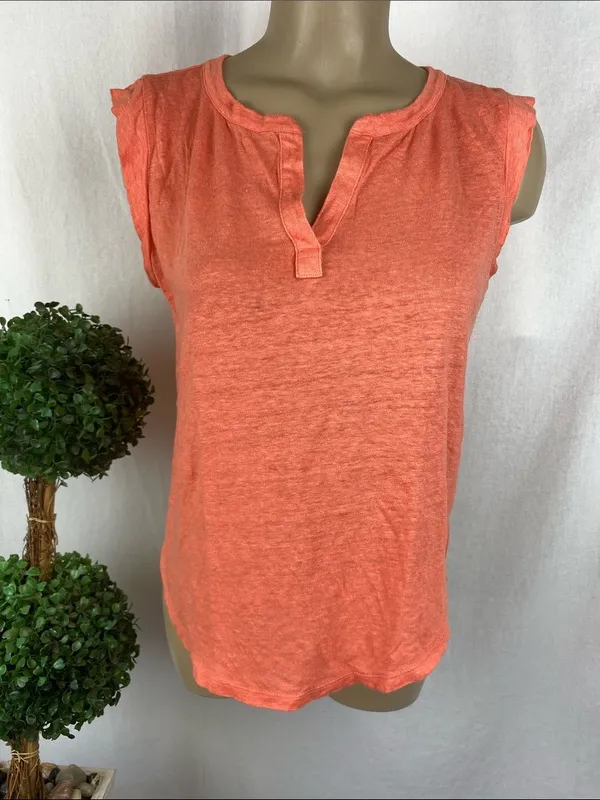 Ann Taylor 100% Linen Coral Orange Sleeveless Blouse Top S - Image 2