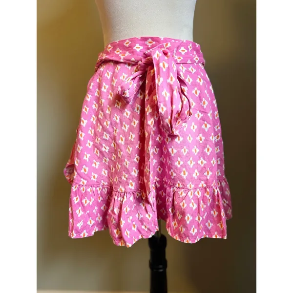 Aerie Pink Geometric Print Ruffle Wrap‎ Mini Skirt L boho y2k Flowy fairy linen - Image 3