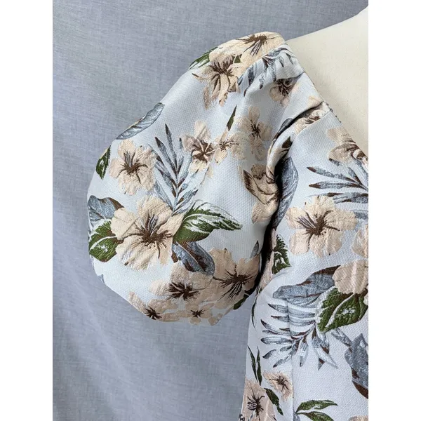 NWT Avantlook Blue Floral Jacquard Puff Sleeve Mini Dress S MSRP $220 - Image 14