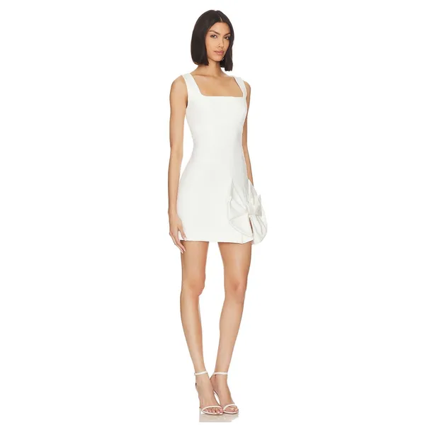 Elliatt Mini Dress White Square Neck Oversized Bow Slit Sleeveless XS - Image 2