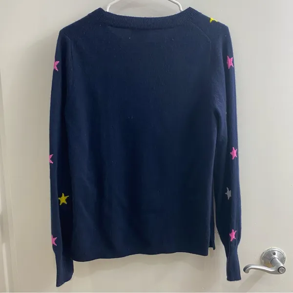 J.Crew Everyday Cashmere Navy Star Crewneck Sweater Size Medium - Image 2