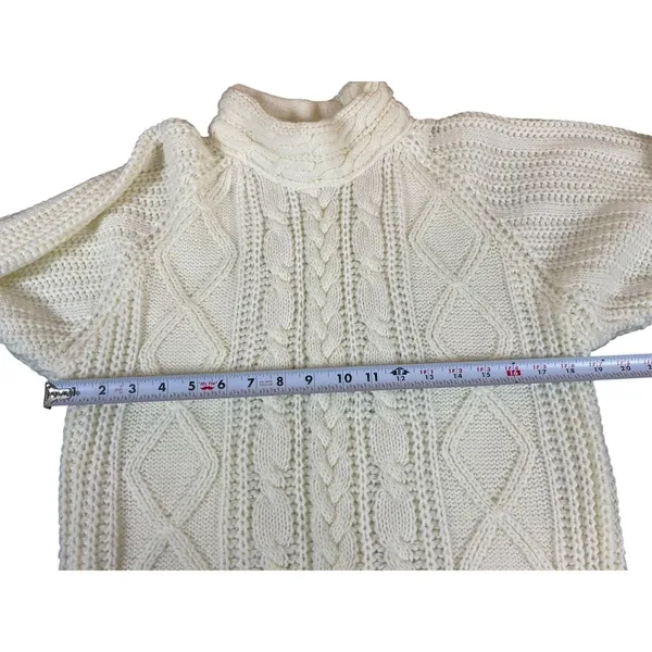 VTG 90s Carriage Court Cable Knit Sweater M Relaxed Fit Ivory Cream Mock Neck - Image 8