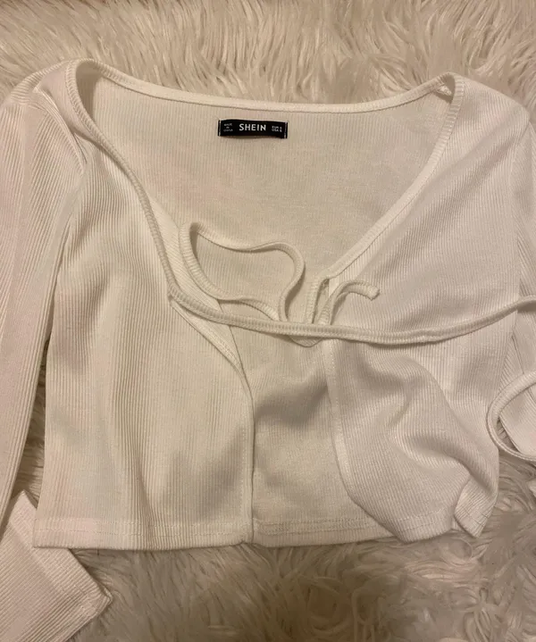 SheIn White Tie-Front Cardigan - Image 2