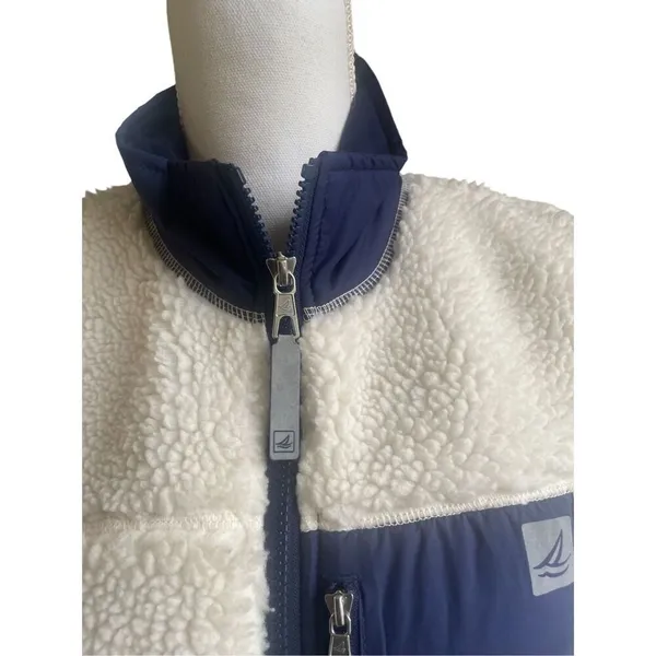 COPY - Sperry Topsider Full Zip Sherpa Fleece Vest Navy Tan Size M - Image 10