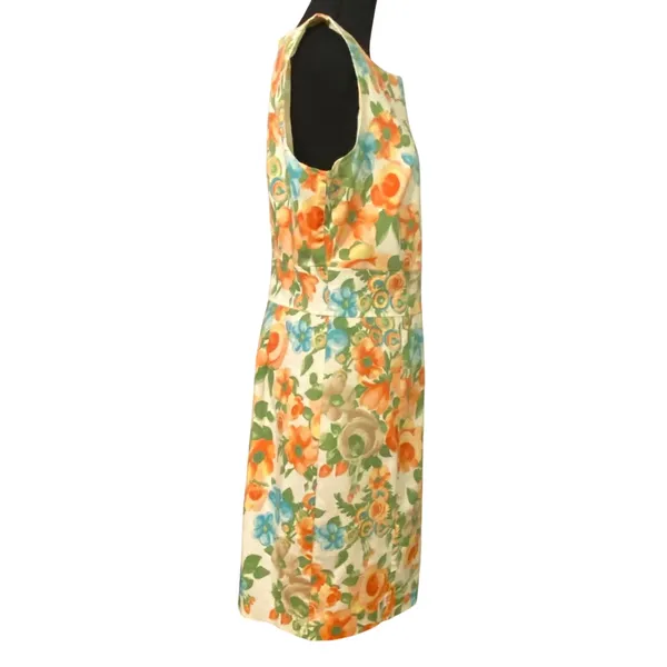 Charter Club Sz 12 Floral Watercolor Cotton Sheath Dress Orange Blue Sleeveless - Image 3