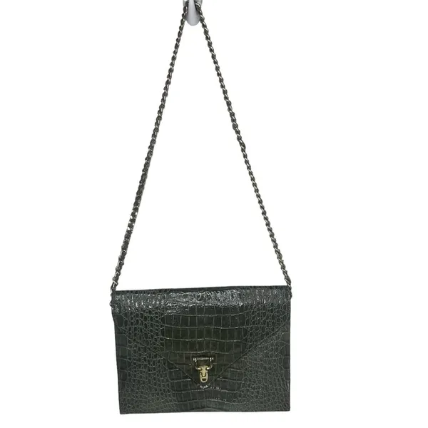 Vintage Green Croc Embossed Chain Strap Envelope Shoulder Bag - Image 4
