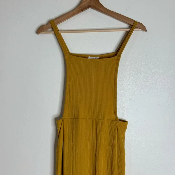SIENNA SKY Jumpsuit Sleeveless W/ Pockets Wide Leg Knit mustard yellow tan small - Image 2