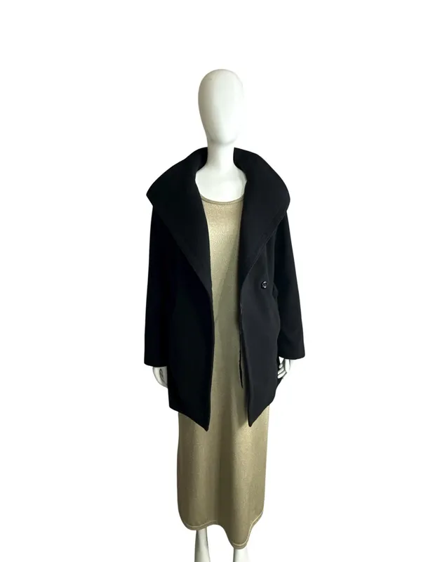 Braetan Black Wool Blend Belted Shawl Collar Wrap Coat Size 4 - Image 2