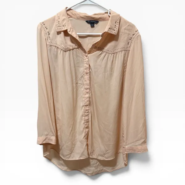 American Eagle Button Down Women‎ XL Peach Excellent Studded Western Long Sleeve - Image 2