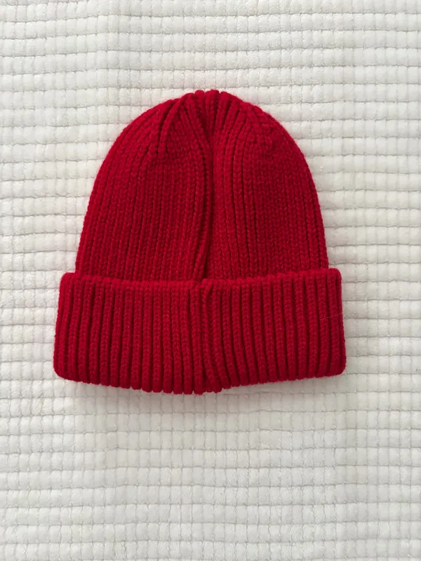Red Knit Beanie with Logo Patch - Image 2