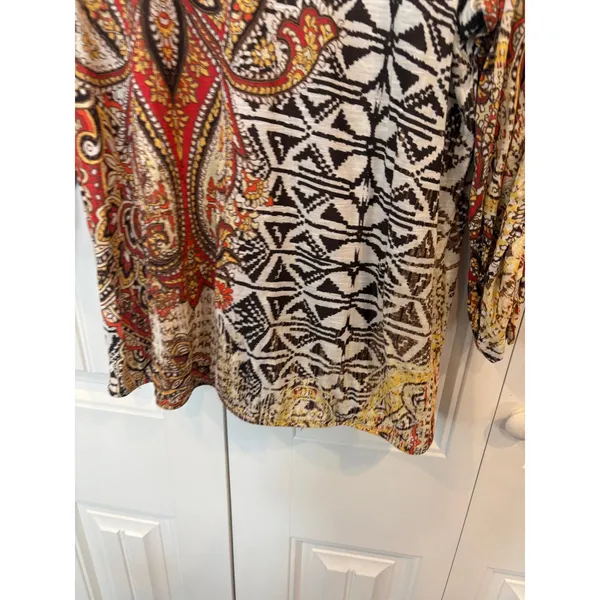 Chico’s‎ Brown And Orange Ruched Sleeve Top Size 2 (Large) - Image 3