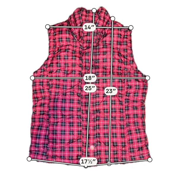 Aeropostale‎ Puffer Vest Women Small Pink Black Plaid Zip Snap Fleece Lined - Image 8