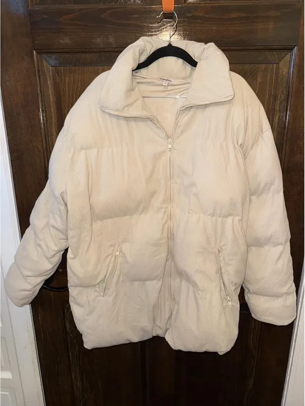Dot + Lu Maternity Corduroy Puffer Jacket Tan Size L - Image 2